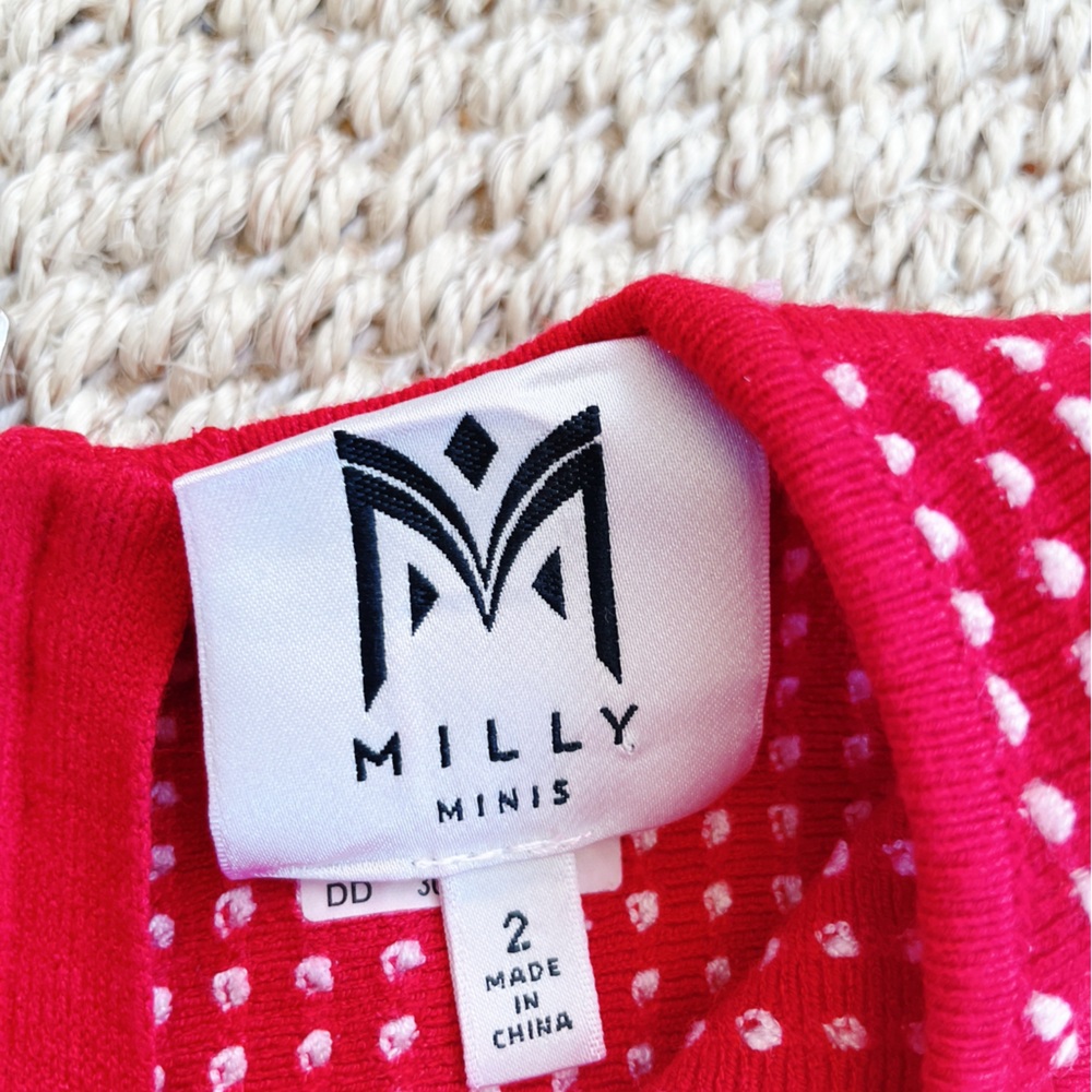 Milly Minis Red Stretch A line Dress with white polka dots - back zipper 2T - Picture 3 of 5